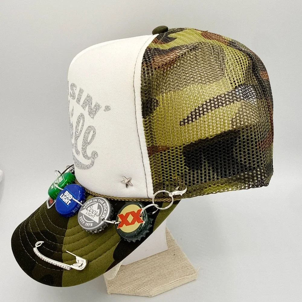 OTTO Raisin’ Hell Camo Country Rock Sleaze Biker Babe Trucker Hat - Picture 2 of 6